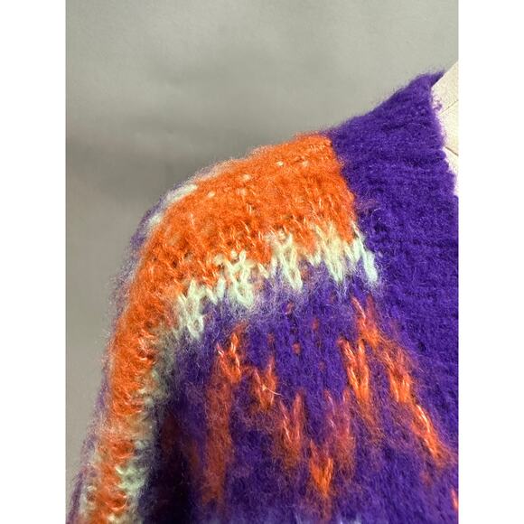 ASOS Reclaimed Vintage Oversize Purple Fair Isle Fuzzy Cardigan Unisex sz small - Picture 11 of 16